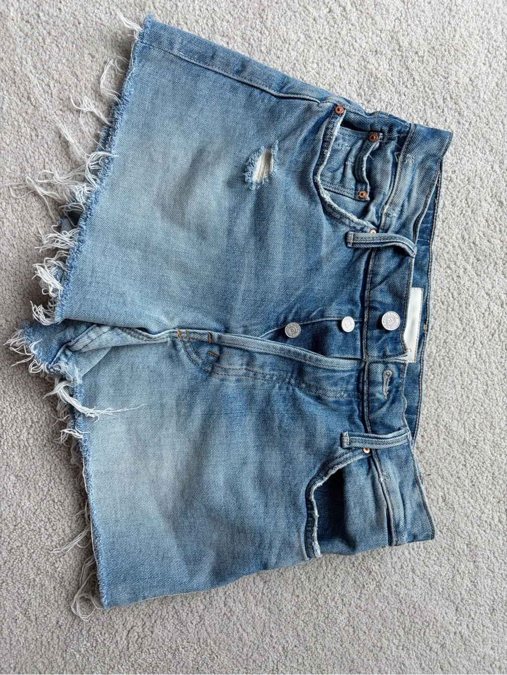 MOTHER Light Blue Washed Denim Shorts
